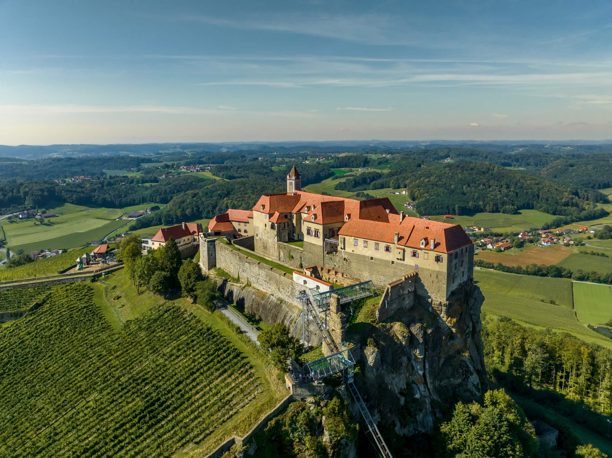 riegersburg castle drone shot summer